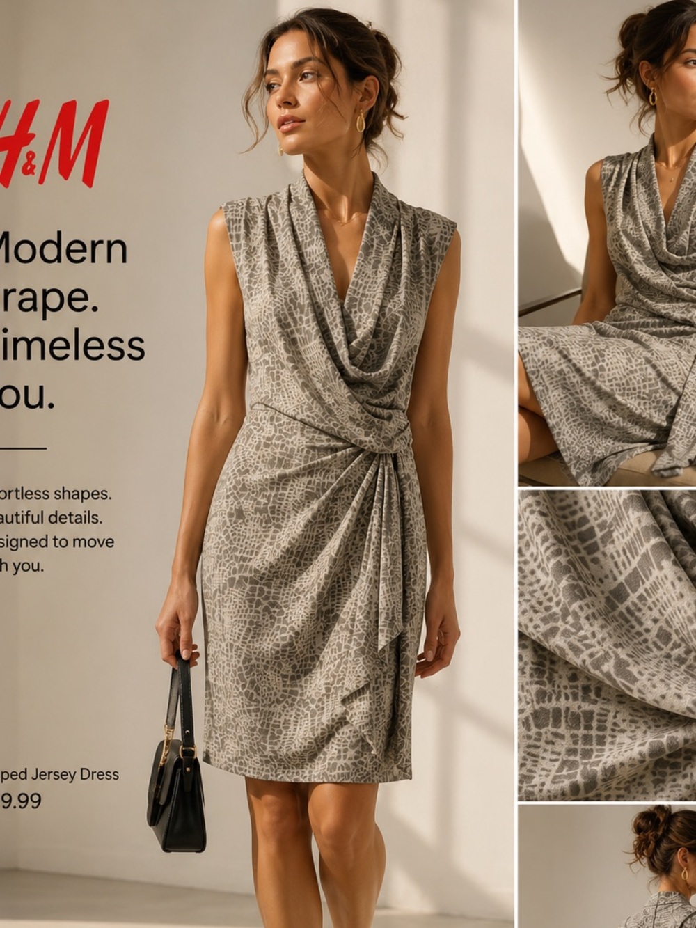 H&M Classic Grey & White Midi Dress